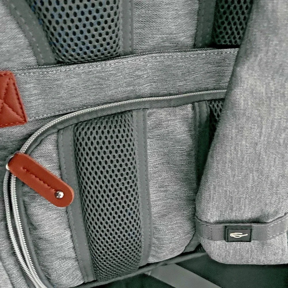 Canway Diaper Bag Backpack Gray‎ Brown Leather Trim Travel Baby Bag Large Multi